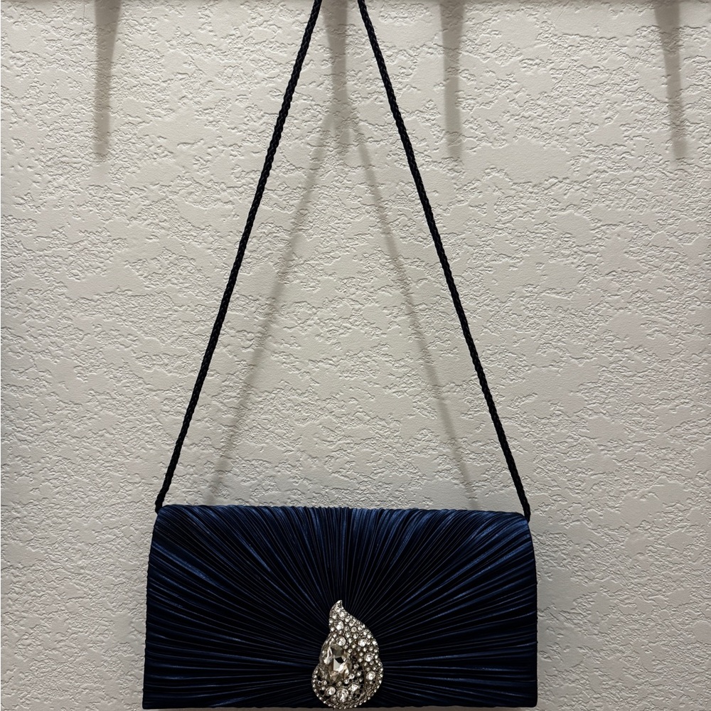 Elegant Navy Clutch with Rhinestone Accent